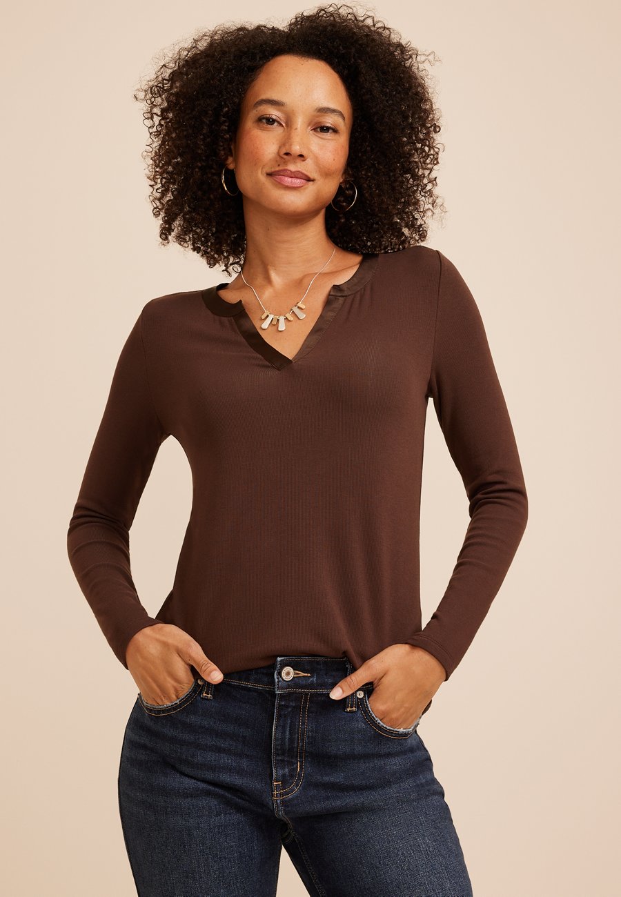 Satin-trim henley